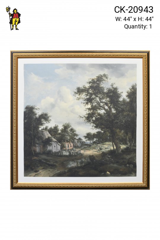 Framed Village Landscape Painting