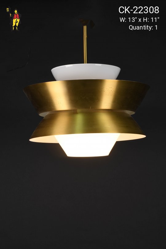 Brass & White Glass Mid Century Modern Hanging Pendant