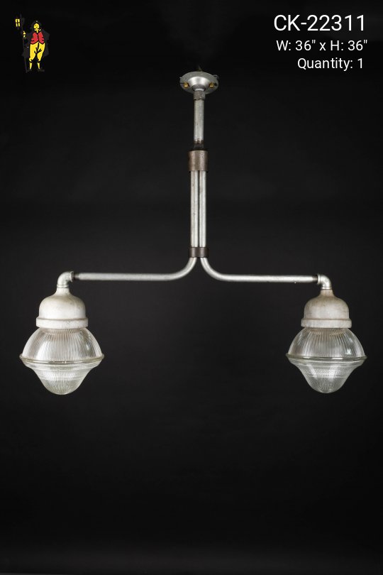 Linear Two Light Halophane Shaded Hanging Fixture
