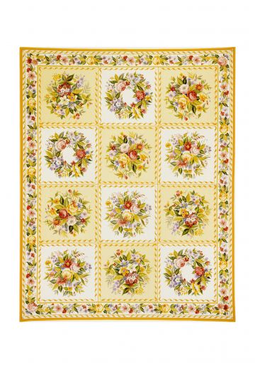 Traditional Floral Yellow & White Needlepoint Area Rug Runner (3' 7" x 10')