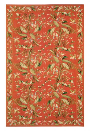 Red Floral Needlepoint Area Rug (6' x 9')