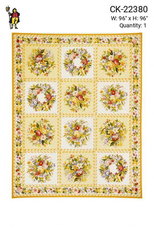 Traditional Floral Yellow & White Needlepoint Area Rug Runner (8' x 8' Square)