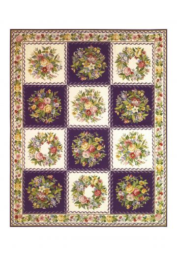 Purple & White Geometric Floral Needlepoint Runner (3' 6" x 10')