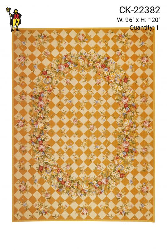 Gold & Beige Traditional Geometric Needlepoint Area Rug (8' x 10')