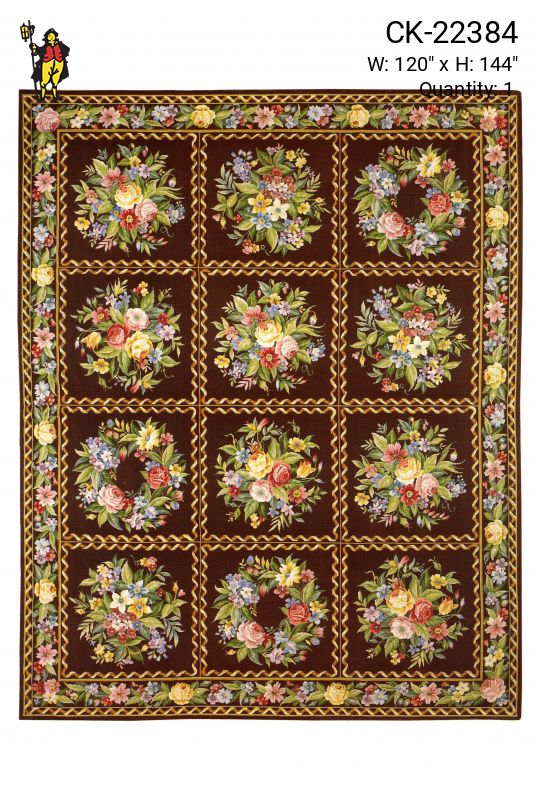 Brown Floral Needlepoint Area Rug (10' x 12')