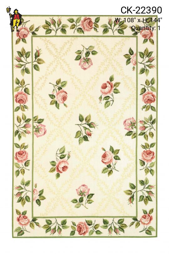 Green, White, & Pink Floral Traditional Area Rug (9' x 12')