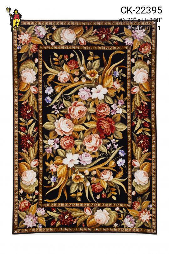 Black & Floral Traditional Needlepoint Area Rug (6' x 9')