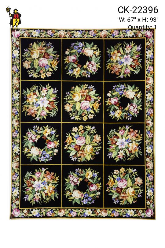 Black Geometric Floral Needlepoint Area Rug (5' 7" x 7' 9")