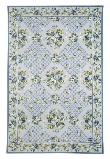 Blue Floral Needlepoint Area Rug (9' x 12')