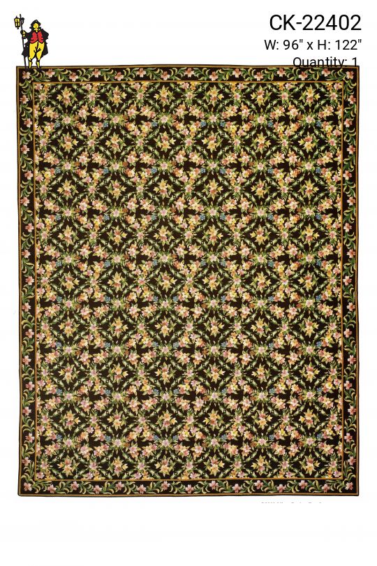 Dark Traditional Floral Needlepoint Area Rug (8' x 10' 2")