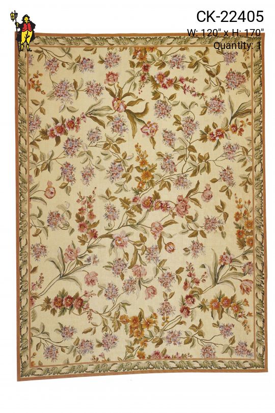 Yellow Foreground Floral Pattern Oversize Needlepoint Area Rug (10' x 14')