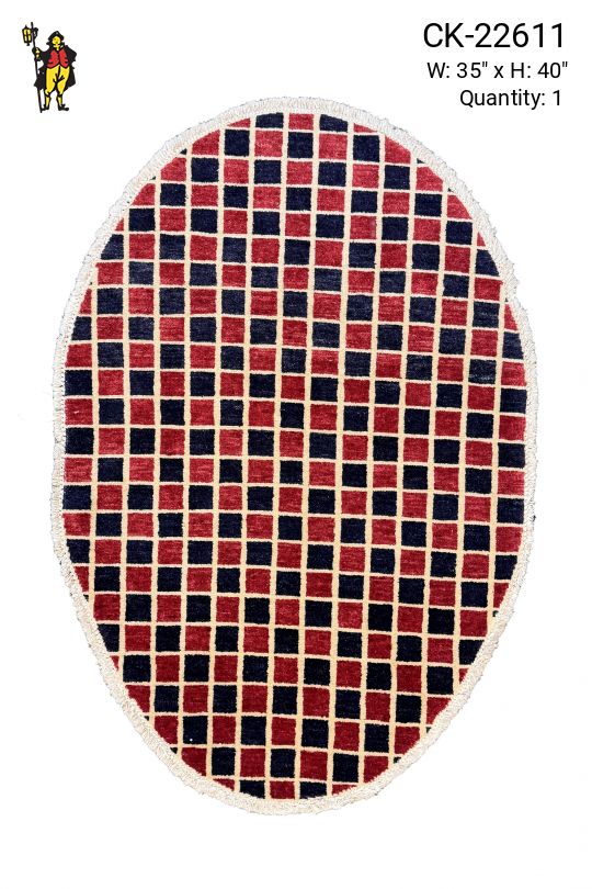Red & Black Checkered Pattern Oval Area Rug (2' 11" x 4' 4")