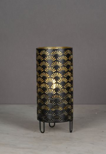 Pierced Black Art Deco Pattern Battery Operated Cafe Table Lamp