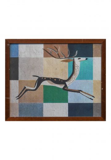 Wooden Framed Mid Century Modern Abstract Deer Print
