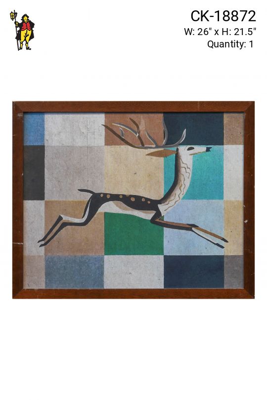 Wooden Framed Mid Century Modern Abstract Deer Print