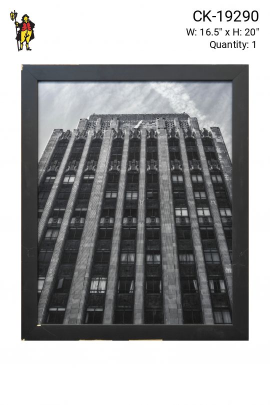 Framed Black & White Low Angle Building Photograph
