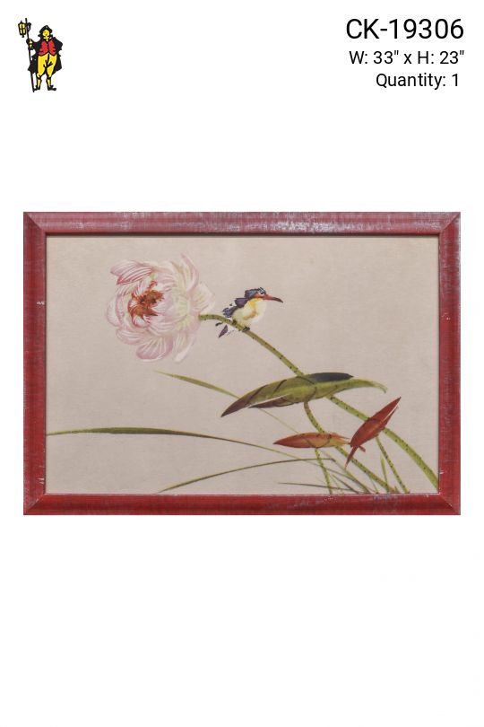 Framed Japanese Style Floral Illustration