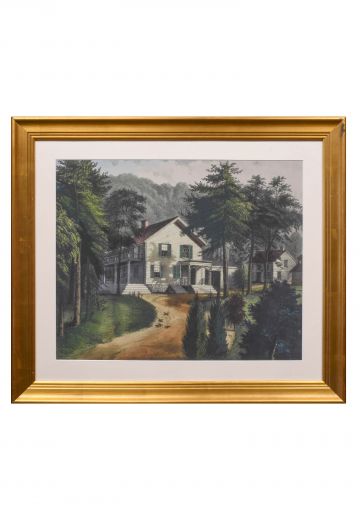 Gold Framed Folk Style Painting