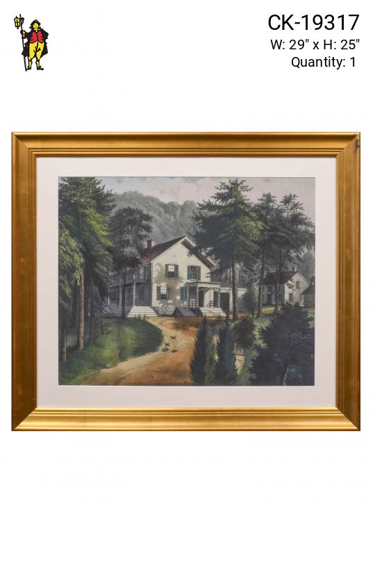Gold Framed Folk Style Painting