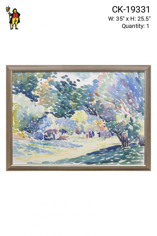 Framed Wooded Landscape Watercolor
