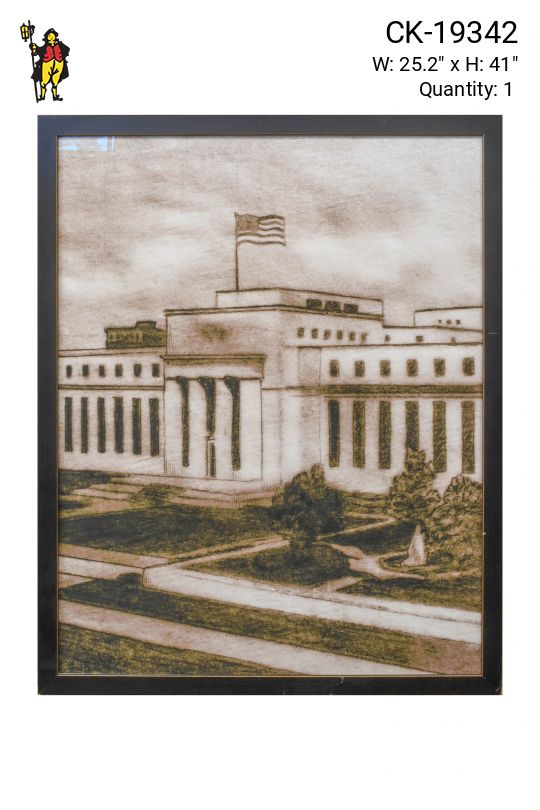 Framed Lithograph of Government Building - 1