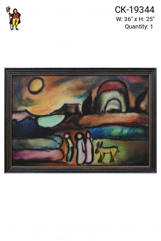 Framed Expressionist Pastel Figures in Landscape