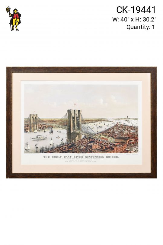 Wooden Framed Brooklyn Bridge Lithograph
