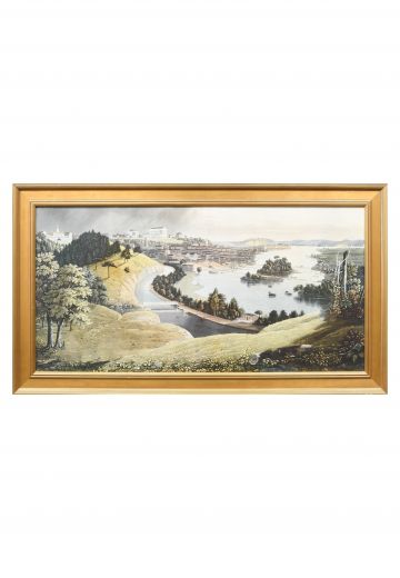Framed Landscape Hand Colored Lithograph
