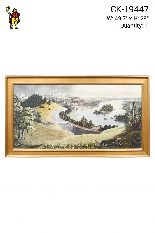 Framed Landscape Hand Colored Lithograph