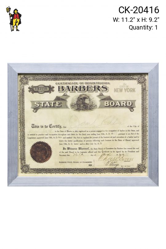 Framed Barber Licence