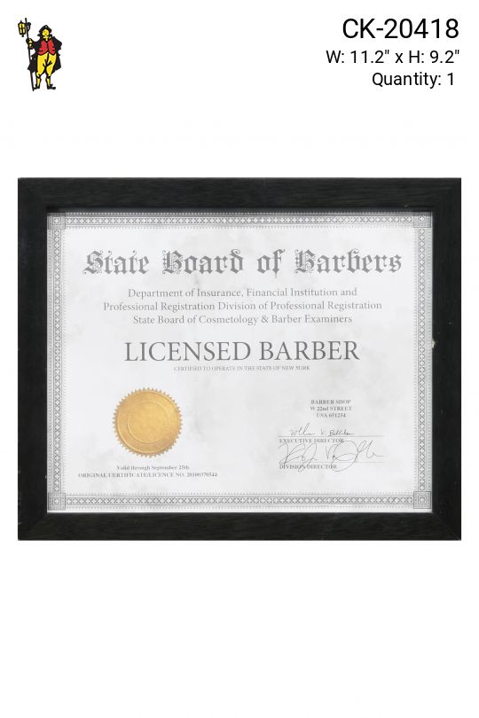 Framed Cleared Barber Licence IV