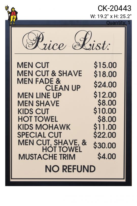 Framed Barbershop Price List