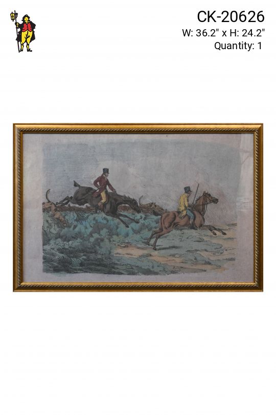 Wooden Framed Hunting Scene Etching - 2