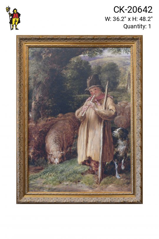 Framed Rural Shepherd Painting