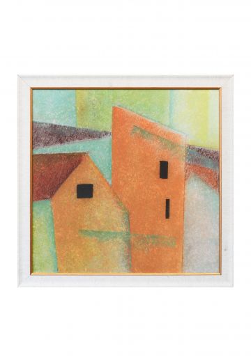 Framed Cubist Pastel Painting