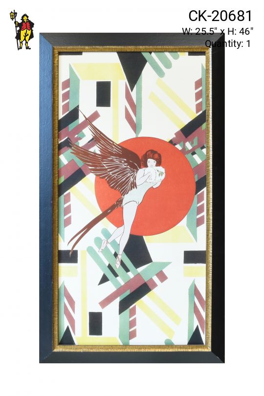 Framed Cleared Art Deco Style Mixed Media Illustration