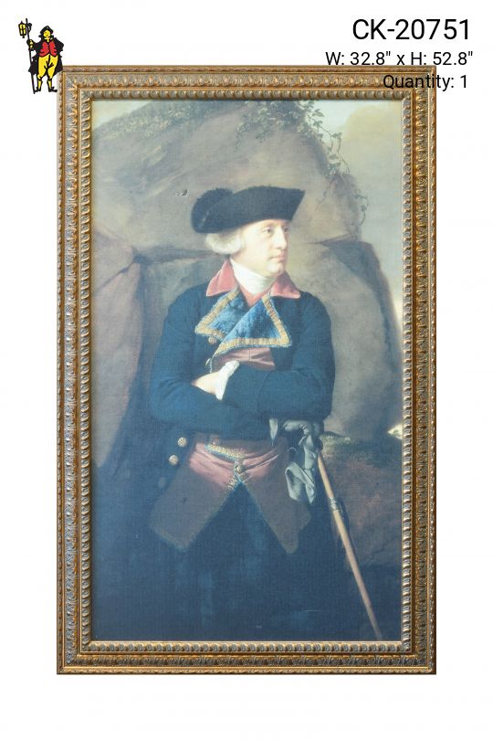 Framed Aristocratic Figure Oil Portrait (Small Hole in Canvas)