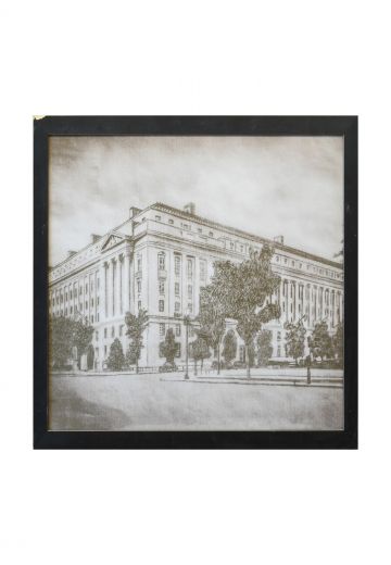 Framed Sepia Toned Etching of Neoclassical Building