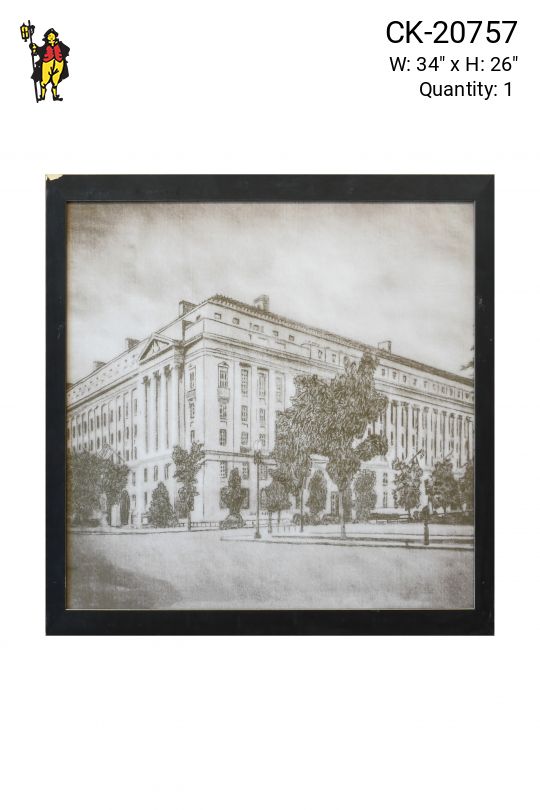 Framed Sepia Toned Etching of Neoclassical Building