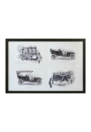Framed Industrial Illustration of Antique Automobiles
