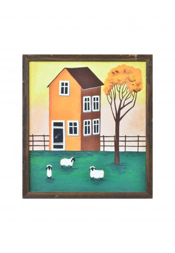 Framed Salt Box Style Folk Art Painting - 1