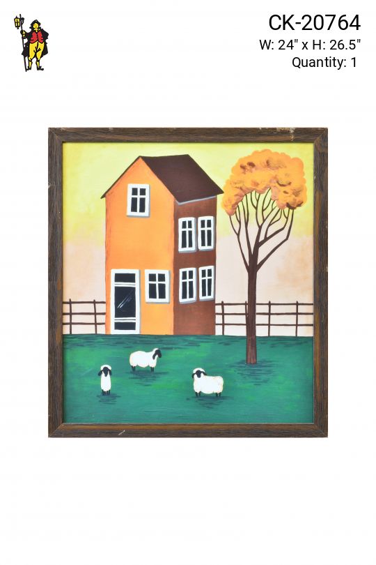 Framed Cleared Salt Box Style Folk Art Painting - 1