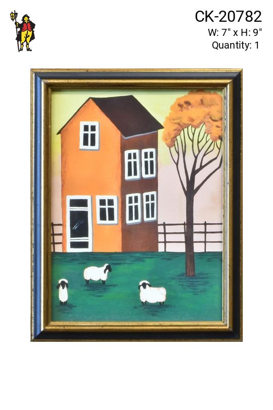 Framed Cleared Salt Box Style Folk Art Painting - 2