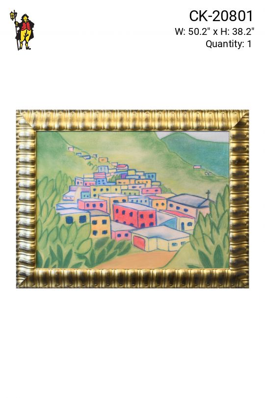 Framed Cleared Hillside Village Folk Art