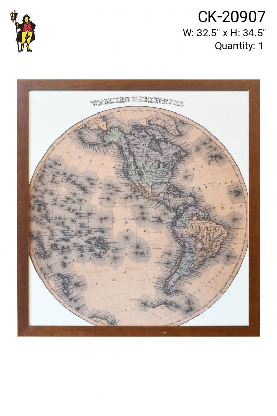 Framed 19th Century Sepia Western Hemisphere Map
