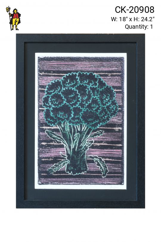 Framed Cleared Folk Linocut Block Print