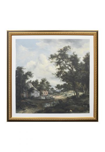 Framed Village Landscape Painting
