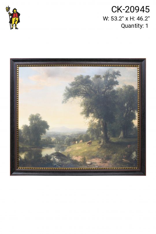 Framed Cleared Rural Landscape Oil Painting