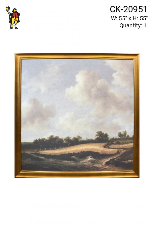 Framed Cleared Rolling Fields Landscape Painting