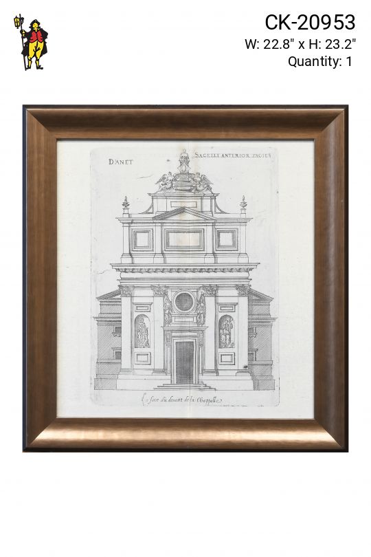 Framed Cleared Baroque Chapel Architectural Engraving